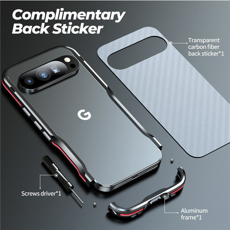 LUPHIE For Google Pixel 9 / 9 Pro Case Metal Bumper Frame Shockproof Phone Cover - Black