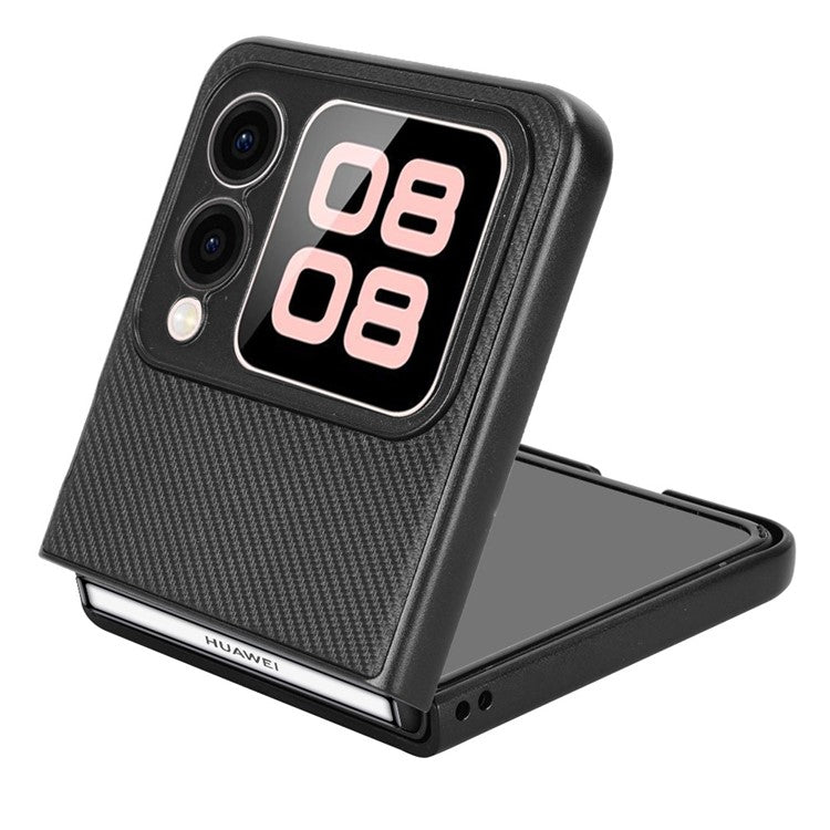 For Huawei nova Flip 5G Case Carbon Fiber Texture Shockproof PU+PC Phone Cover - Black