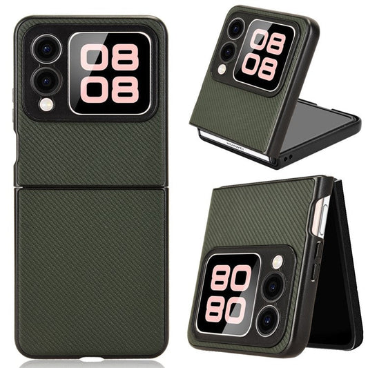 For Huawei nova Flip 5G Case Carbon Fiber Texture Shockproof PU+PC Phone Cover - Green