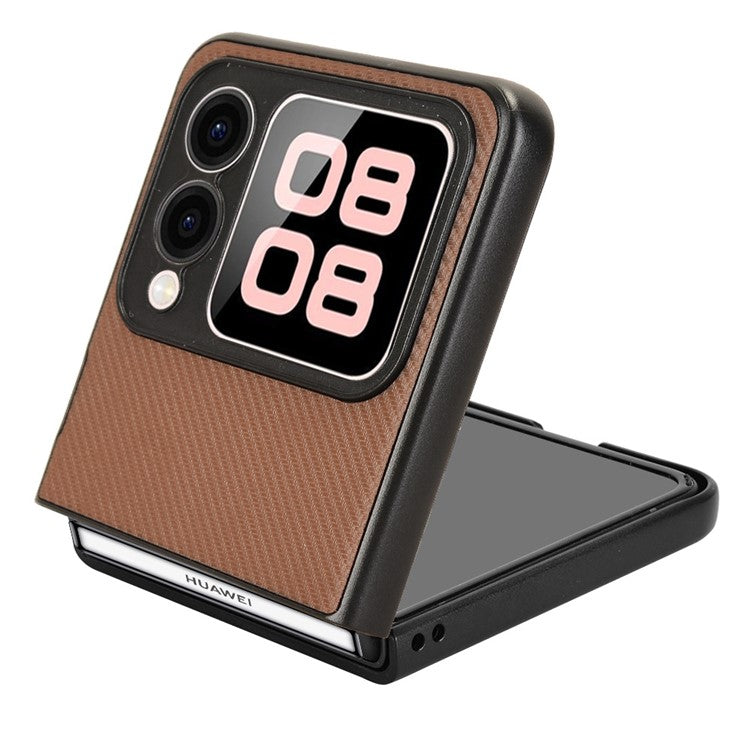 For Huawei nova Flip 5G Case Carbon Fiber Texture Shockproof PU+PC Phone Cover - Brown
