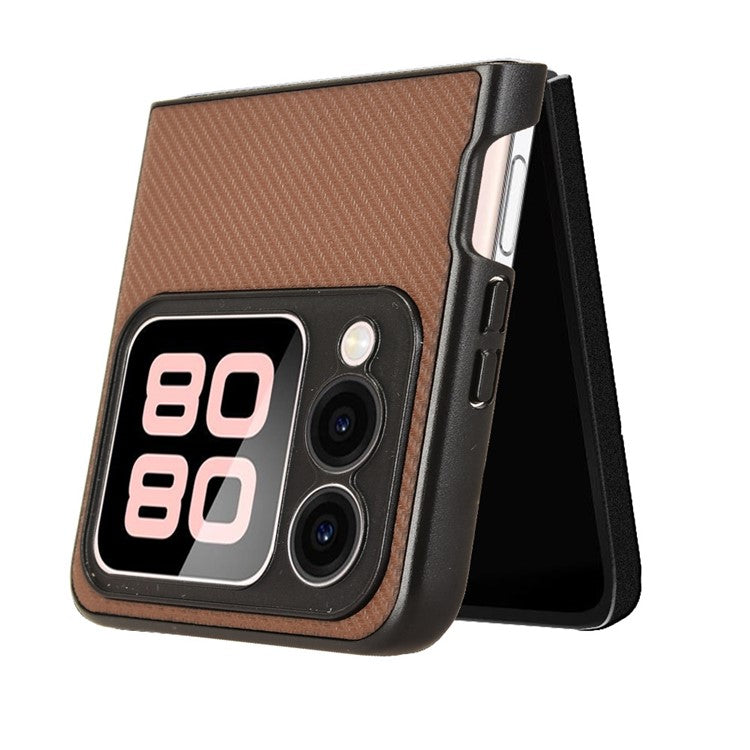 For Huawei nova Flip 5G Case Carbon Fiber Texture Shockproof PU+PC Phone Cover - Brown