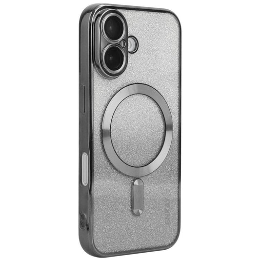 ENAKY HAT PRINCE For iPhone 16 Plus Magnetic Case Glitter TPU Phone Back Cover with Lens Film - Black