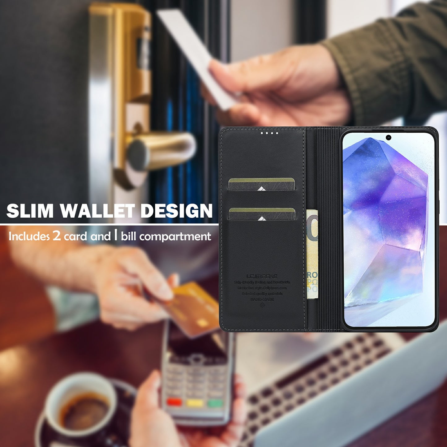 LC.IMEEKE L1 Series for Samsung Galaxy A16 5G / A16 4G Case PU Leather Wallet Stand Protective Phone Cover - Black