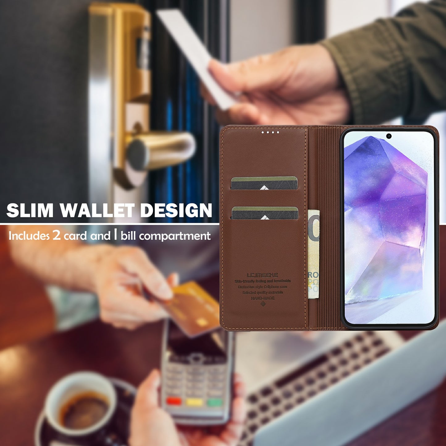LC.IMEEKE L1 Series for Samsung Galaxy A16 5G / A16 4G Case PU Leather Wallet Stand Protective Phone Cover - Brown