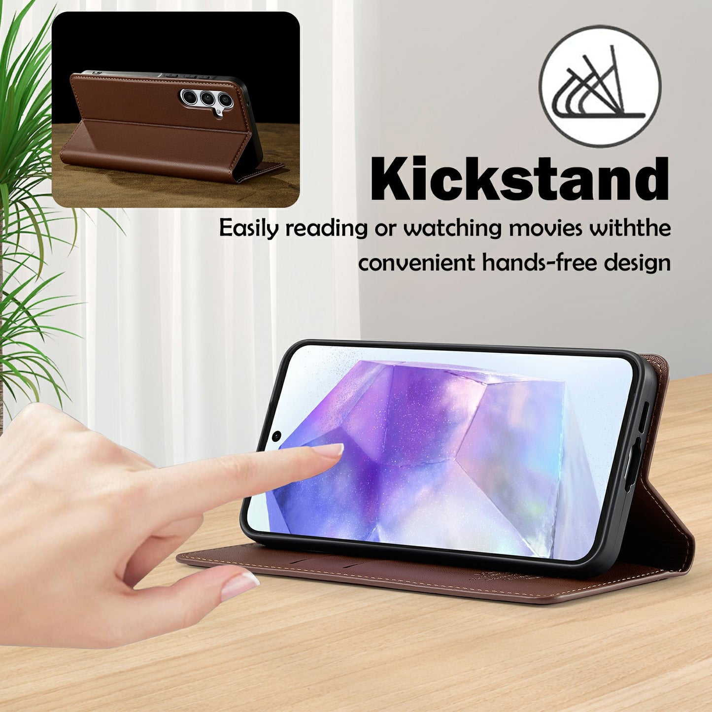 LC.IMEEKE L1 Series for Samsung Galaxy A16 5G / A16 4G Case PU Leather Wallet Stand Protective Phone Cover - Brown