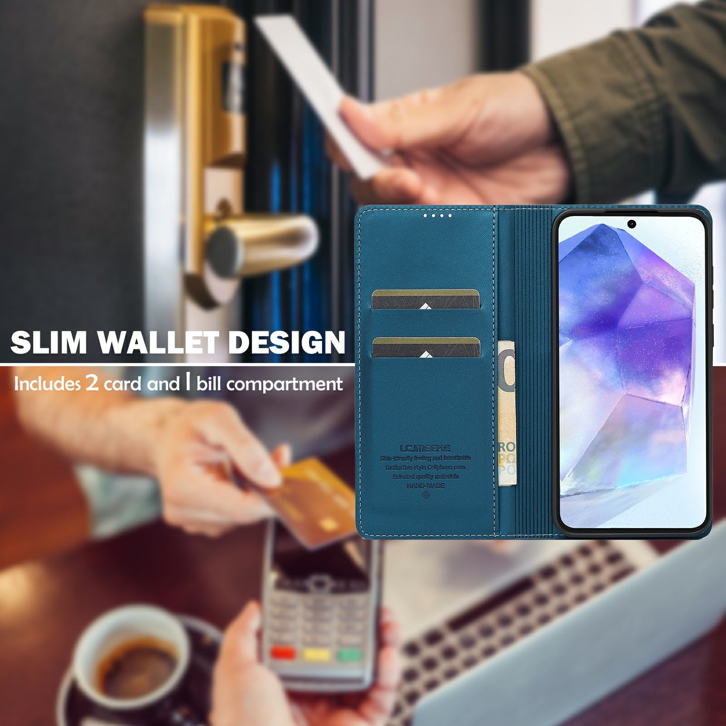 LC.IMEEKE L1 Series for Samsung Galaxy A16 5G / A16 4G Case PU Leather Wallet Stand Protective Phone Cover - Blue