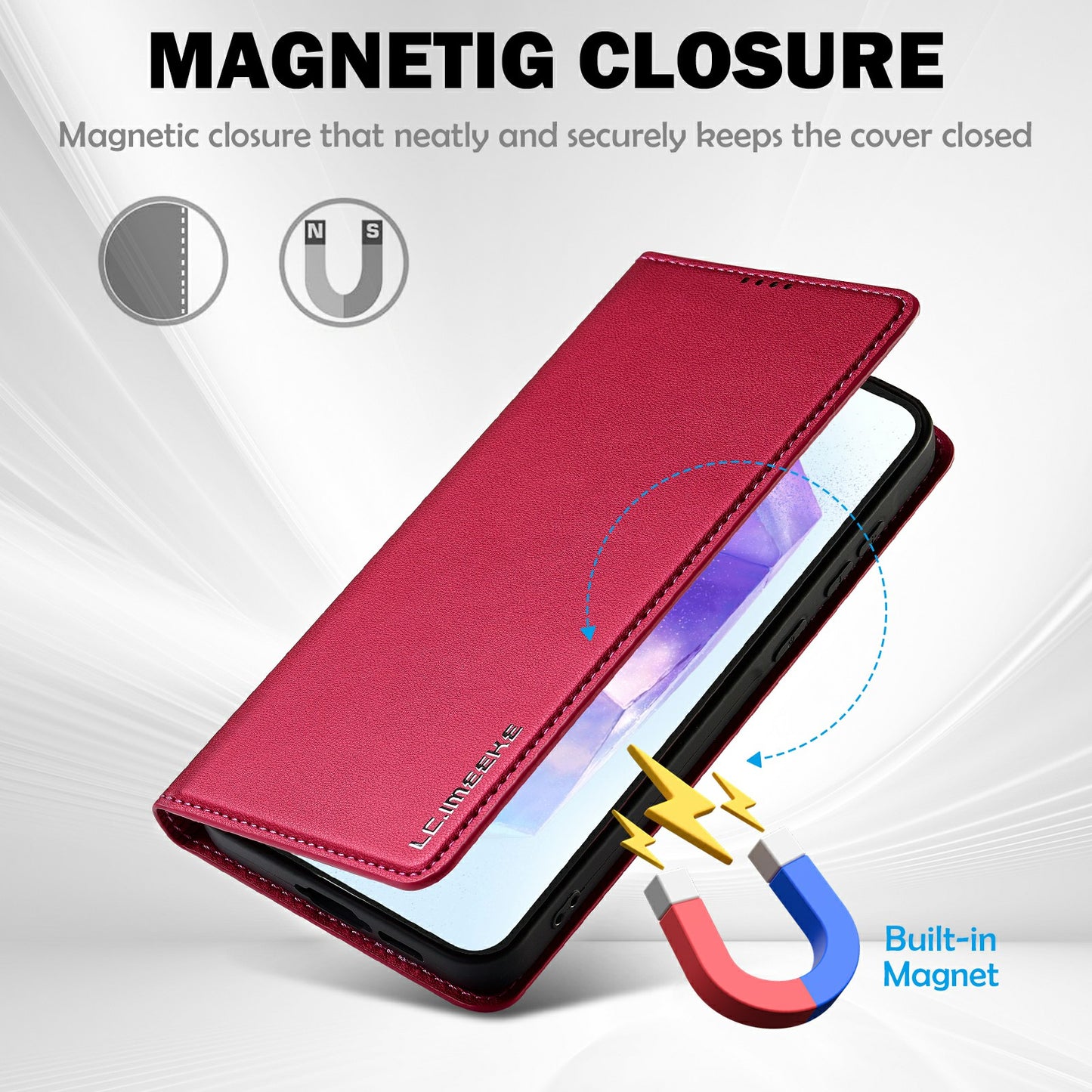 LC.IMEEKE L1 Series for Samsung Galaxy A16 5G / A16 4G Case PU Leather Wallet Stand Protective Phone Cover - Red