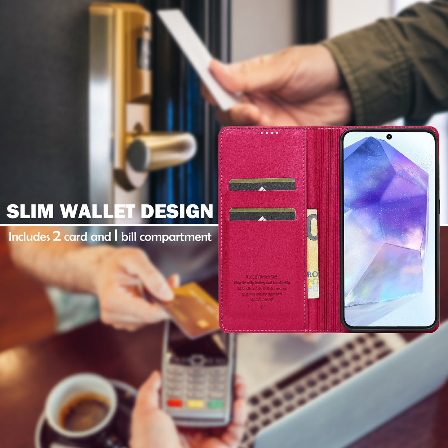 LC.IMEEKE L1 Series for Samsung Galaxy A16 5G / A16 4G Case PU Leather Wallet Stand Protective Phone Cover - Red