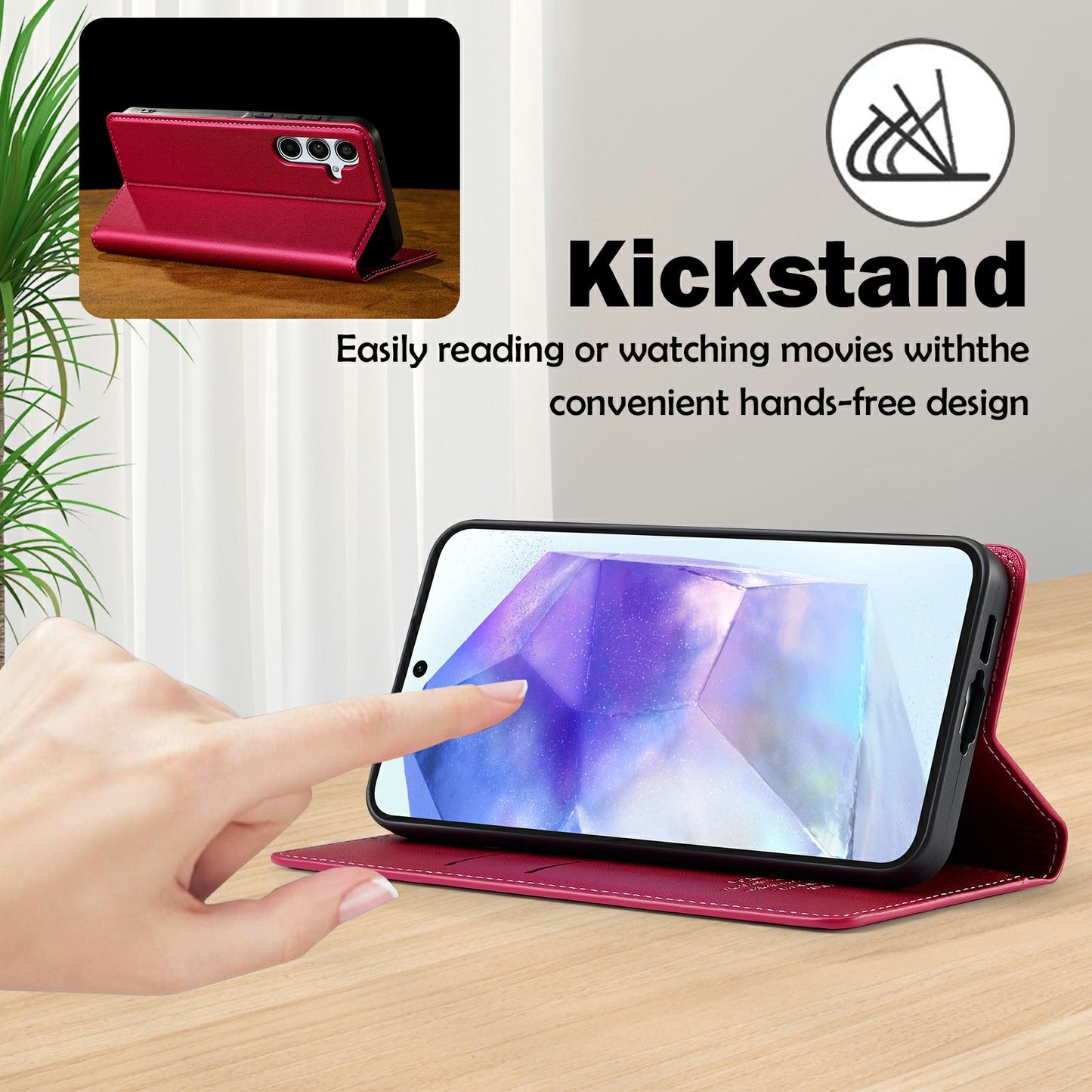 LC.IMEEKE L1 Series for Samsung Galaxy A16 5G / A16 4G Case PU Leather Wallet Stand Protective Phone Cover - Red