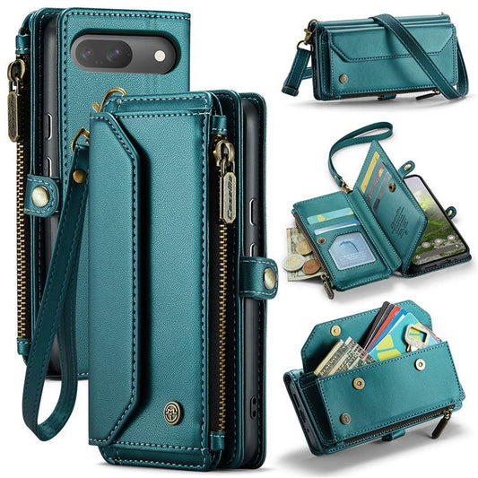 CASEME C36 Series For Google Pixel 9 / Pixel 9 Pro Case Crossbody Leather Phone Bag with 7 Card Slots - Green