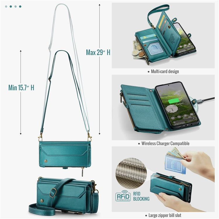 CASEME C36 Series For Google Pixel 9 / Pixel 9 Pro Case Crossbody Leather Phone Bag with 7 Card Slots - Green