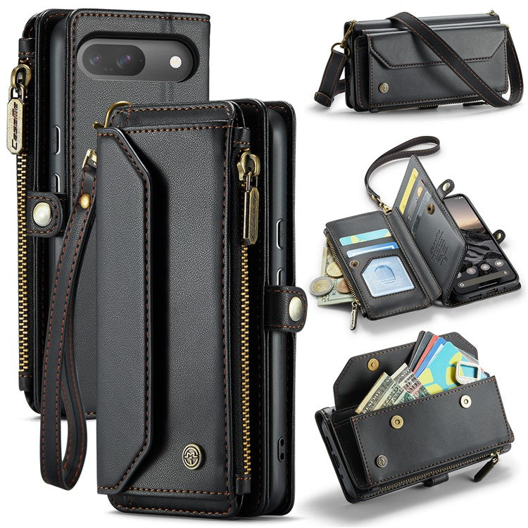 CASEME C36 Series For Google Pixel 9 / Pixel 9 Pro Case Crossbody Leather Phone Bag with 7 Card Slots - Black