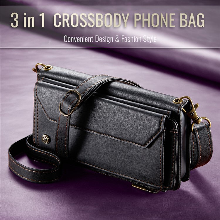 CASEME C36 Series For Google Pixel 9 / Pixel 9 Pro Case Crossbody Leather Phone Bag with 7 Card Slots - Black