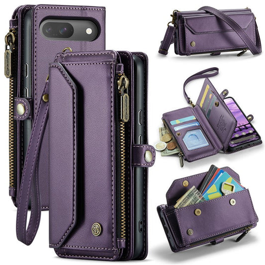 CASEME C36 Series For Google Pixel 9 / Pixel 9 Pro Case Crossbody Leather Phone Bag with 7 Card Slots - Purple