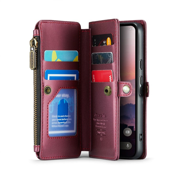 CASEME C36 Series For Google Pixel 9 / Pixel 9 Pro Case Crossbody Leather Phone Bag with 7 Card Slots - Wine Red