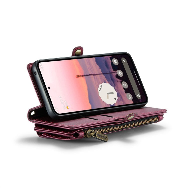 CASEME C36 Series For Google Pixel 9 / Pixel 9 Pro Case Crossbody Leather Phone Bag with 7 Card Slots - Wine Red