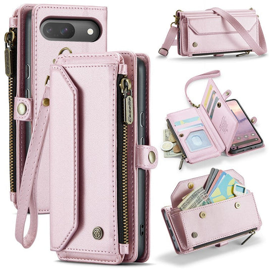 CASEME C36 Series For Google Pixel 9 / Pixel 9 Pro Case Crossbody Leather Phone Bag with 7 Card Slots - Pink