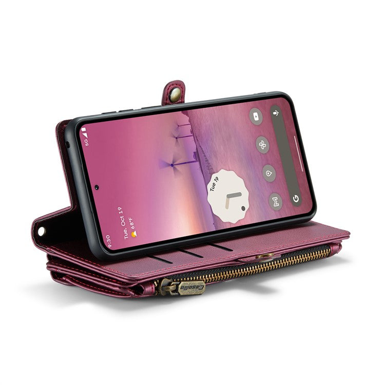 CASEME C36 Series For Google Pixel 9 Pro XL Case Zipper Wallet Leather Phone Cover with Straps - Wine Red