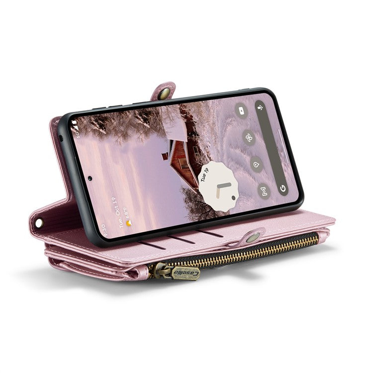 CASEME C36 Series For Google Pixel 9 Pro XL Case Zipper Wallet Leather Phone Cover with Straps - Pink