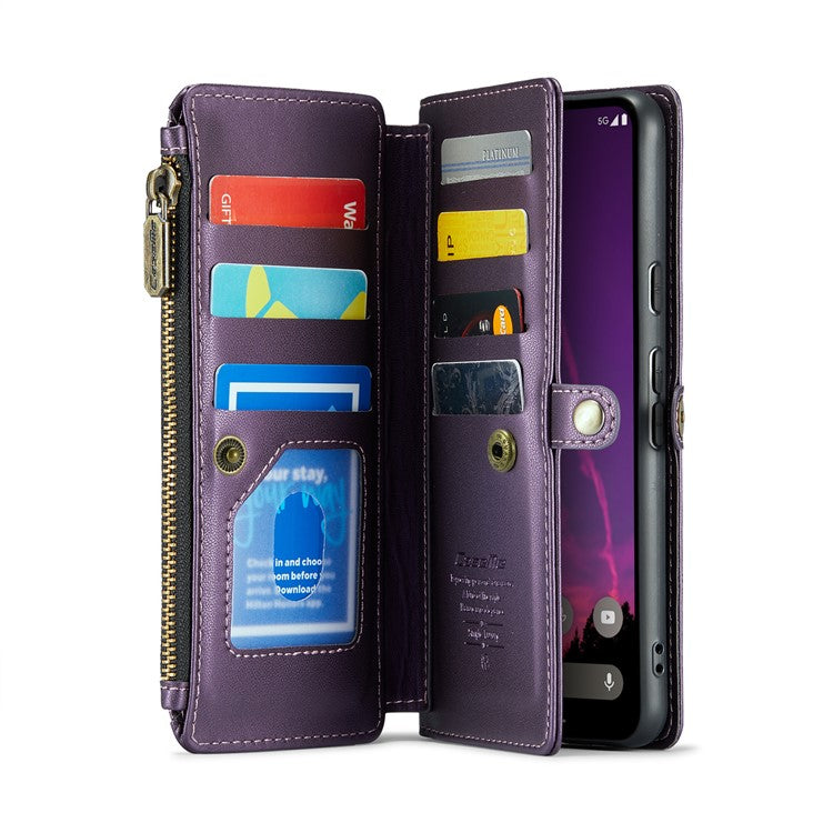CASEME C36 Series For Google Pixel 9 Pro XL Case Zipper Wallet Leather Phone Cover with Straps - Purple