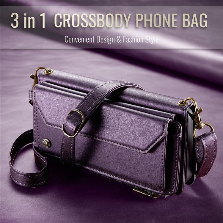 CASEME C36 Series For Google Pixel 9 Pro XL Case Zipper Wallet Leather Phone Cover with Straps - Purple