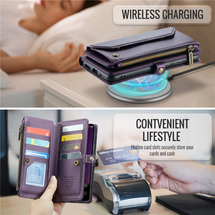 CASEME C36 Series For Google Pixel 9 Pro XL Case Zipper Wallet Leather Phone Cover with Straps - Purple