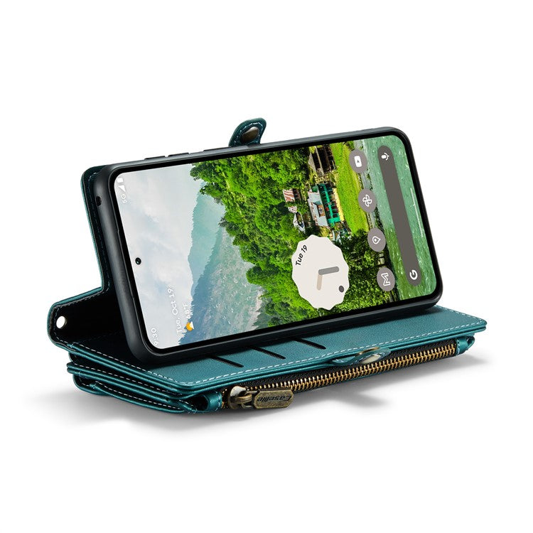 CASEME C36 Series For Google Pixel 9 Pro XL Case Zipper Wallet Leather Phone Cover with Straps - Green