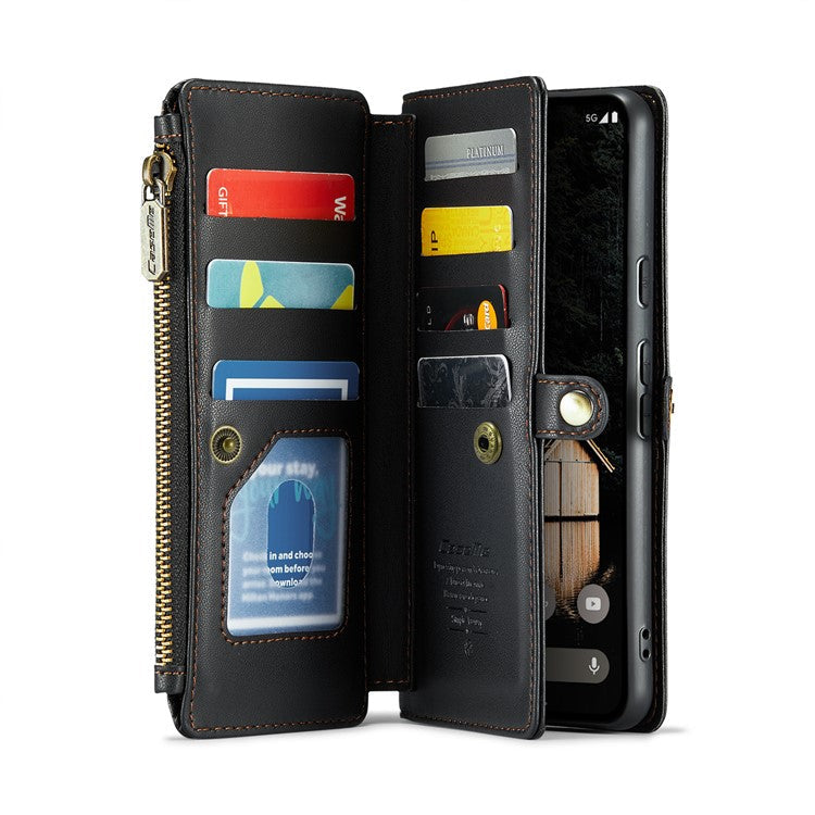 CASEME C36 Series For Google Pixel 9 Pro XL Case Zipper Wallet Leather Phone Cover with Straps - Black