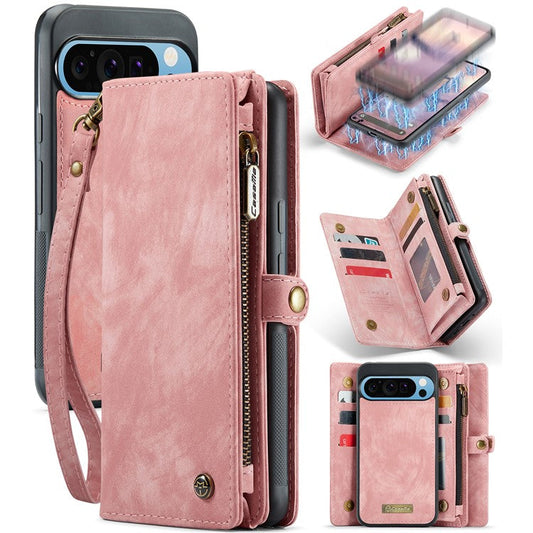 CASEME 008 Series for Google Pixel 9 Pro XL Case Leather Phone Cover Zipper Pocket Wallet - Pink