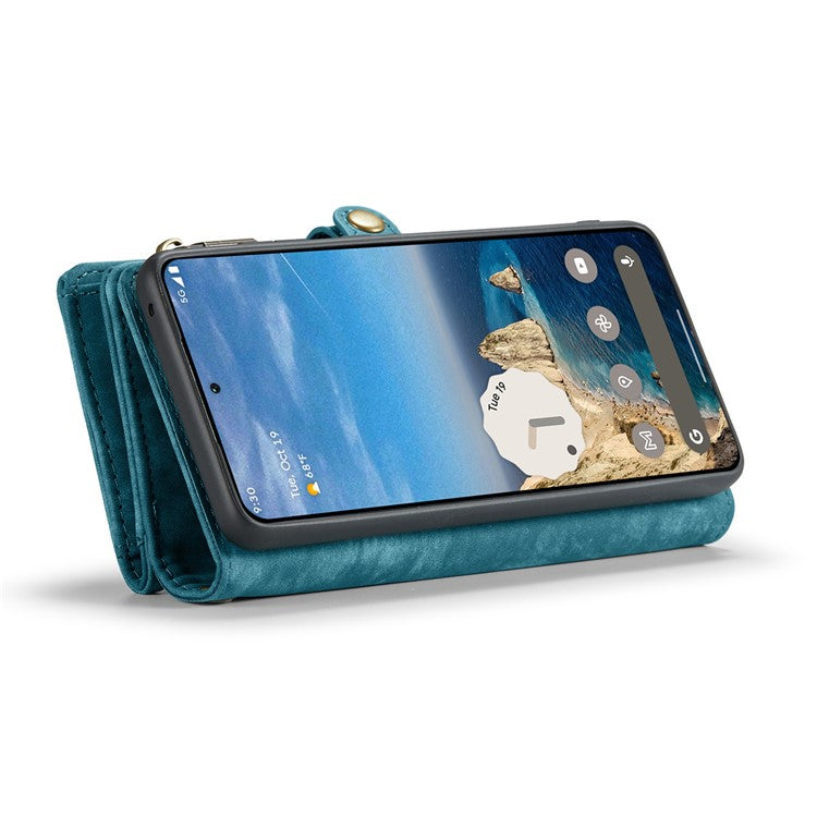 CASEME 008 Series for Google Pixel 9 Pro XL Case Leather Phone Cover Zipper Pocket Wallet - Blue