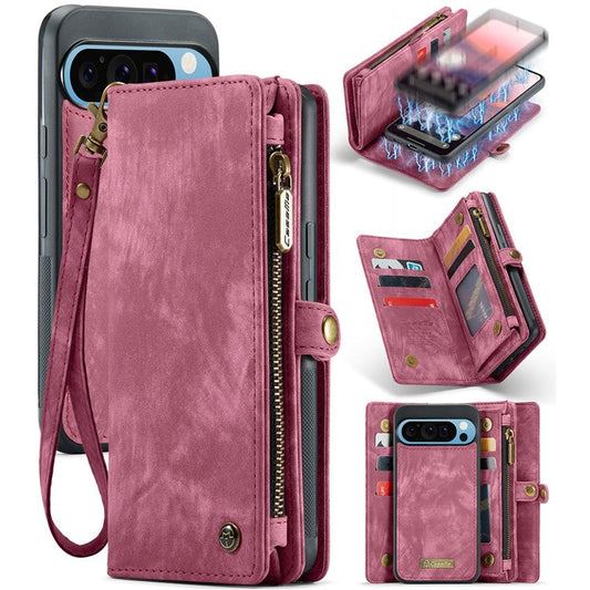 CASEME 008 Series for Google Pixel 9 Pro XL Case Leather Phone Cover Zipper Pocket Wallet - Red