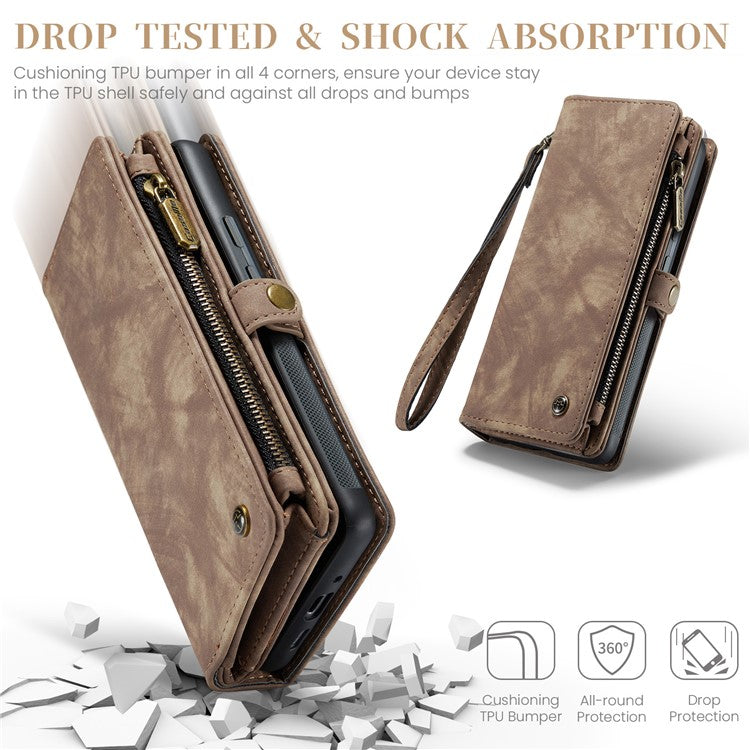 CASEME 008 Series for Google Pixel 9 / Pixel 9 Pro Case Leather Phone Cover Zipper Pocket Wallet - Brown
