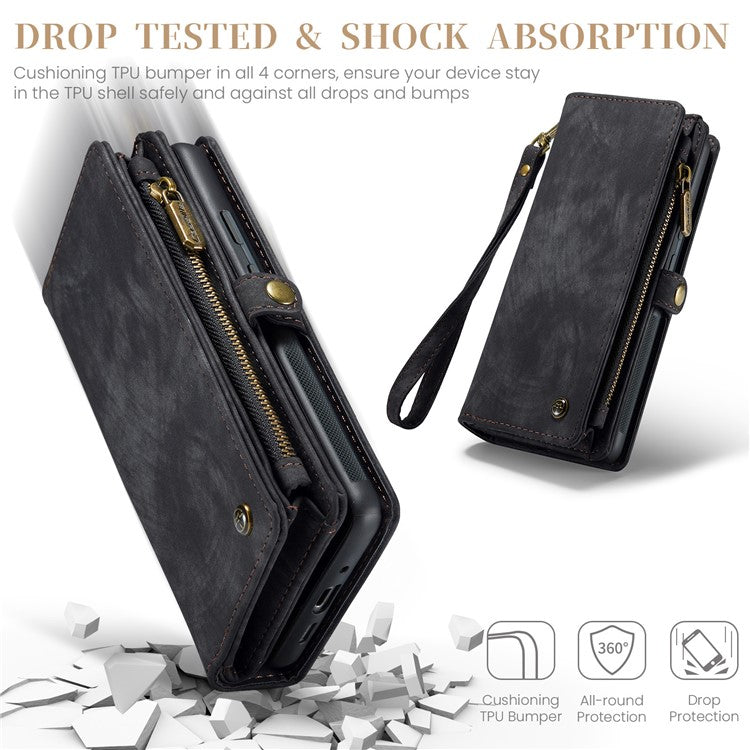 CASEME 008 Series for Google Pixel 9 / Pixel 9 Pro Case Leather Phone Cover Zipper Pocket Wallet - Black