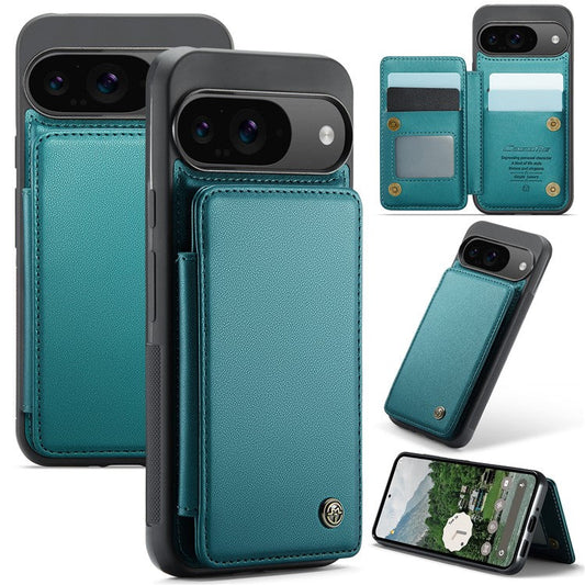 CASEME C22 Series For Google Pixel 9 / Pixel 9 Pro Case Leather+TPU Cover RFID Blocking Card Slots - Green