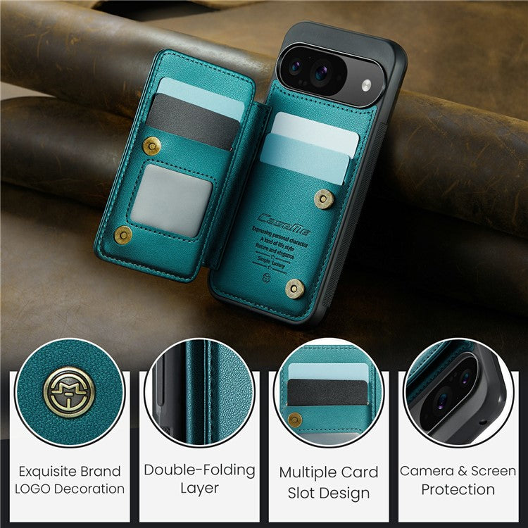 CASEME C22 Series For Google Pixel 9 / Pixel 9 Pro Case Leather+TPU Cover RFID Blocking Card Slots - Green