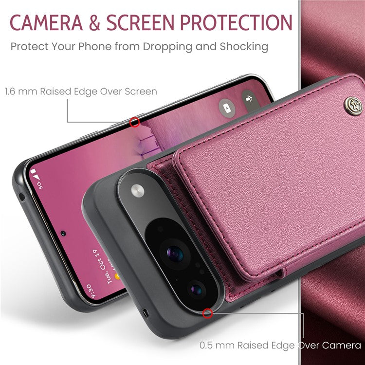CASEME C22 Series For Google Pixel 9 / Pixel 9 Pro Case Leather+TPU Cover RFID Blocking Card Slots - Red