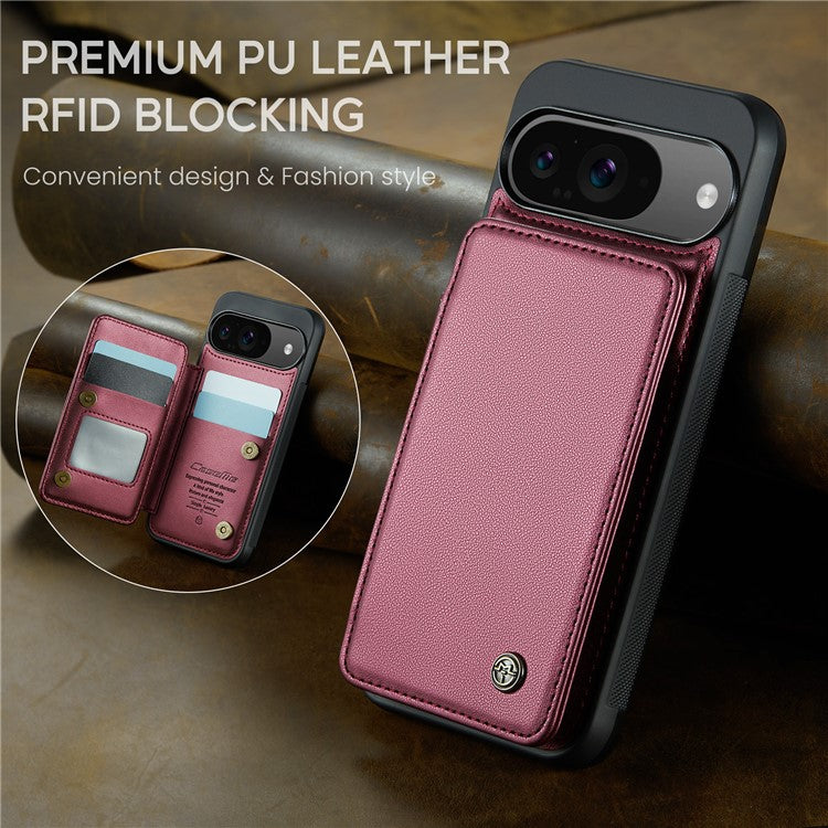 CASEME C22 Series For Google Pixel 9 / Pixel 9 Pro Case Leather+TPU Cover RFID Blocking Card Slots - Red