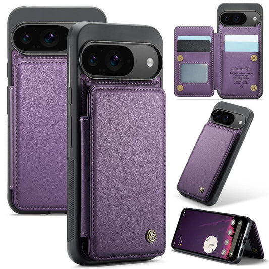 CASEME C22 Series For Google Pixel 9 / Pixel 9 Pro Case Leather+TPU Cover RFID Blocking Card Slots - Purple