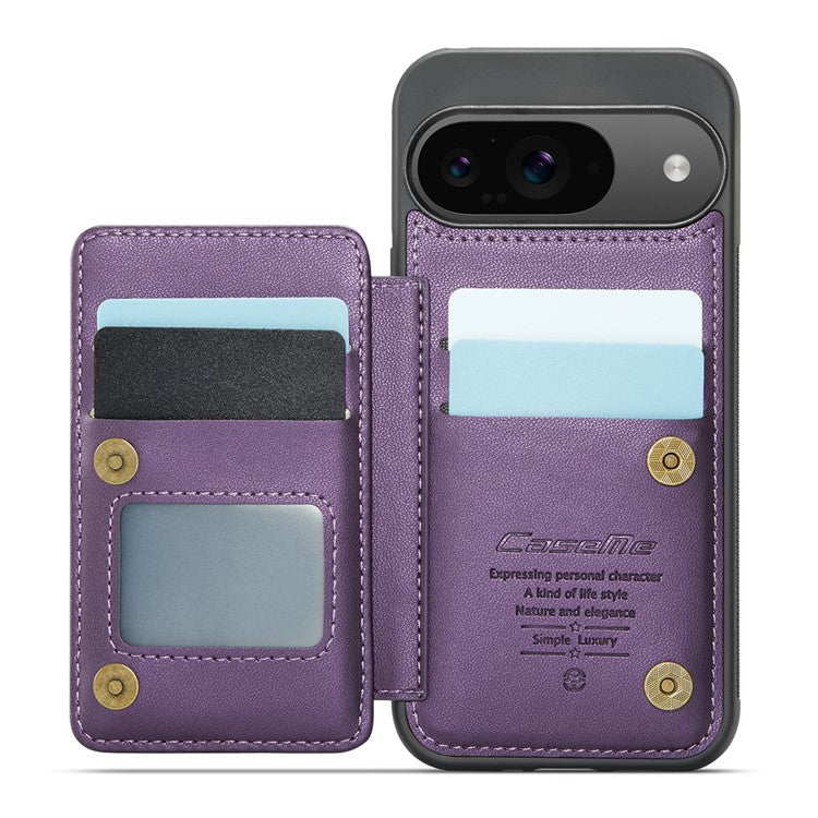 CASEME C22 Series For Google Pixel 9 / Pixel 9 Pro Case Leather+TPU Cover RFID Blocking Card Slots - Purple