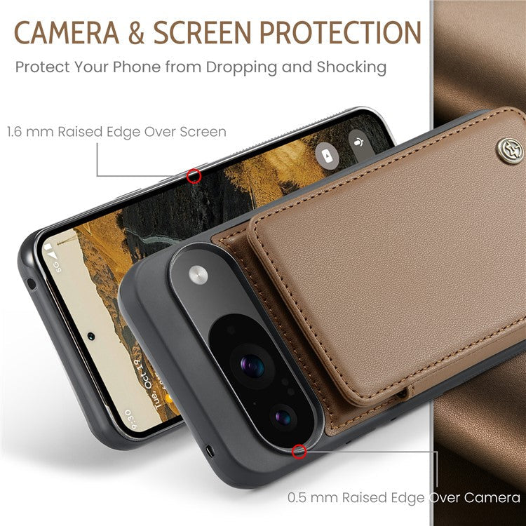CASEME C22 Series For Google Pixel 9 / Pixel 9 Pro Case Leather+TPU Cover RFID Blocking Card Slots - Brown