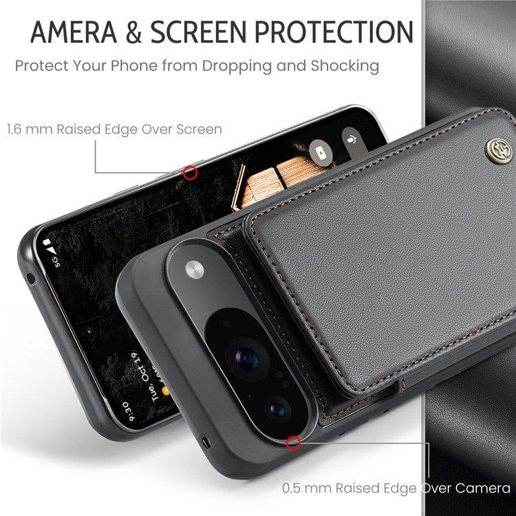 CASEME C22 Series For Google Pixel 9 / Pixel 9 Pro Case Leather+TPU Cover RFID Blocking Card Slots - Black