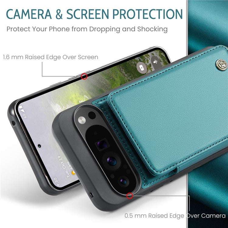 CASEME C22 Series For Google Pixel 9 Pro XL Case Leather+TPU Cover RFID Blocking Card Slots - Green