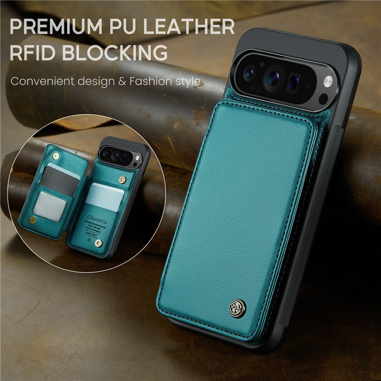 CASEME C22 Series For Google Pixel 9 Pro XL Case Leather+TPU Cover RFID Blocking Card Slots - Green