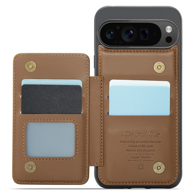 CASEME C22 Series For Google Pixel 9 Pro XL Case Leather+TPU Cover RFID Blocking Card Slots - Brown