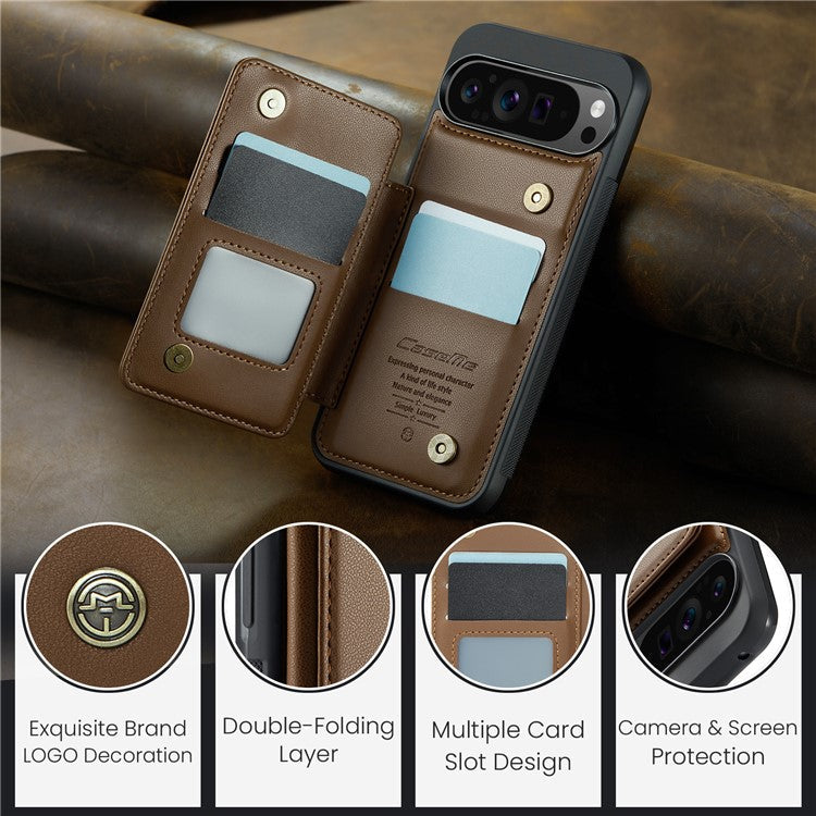 CASEME C22 Series For Google Pixel 9 Pro XL Case Leather+TPU Cover RFID Blocking Card Slots - Brown