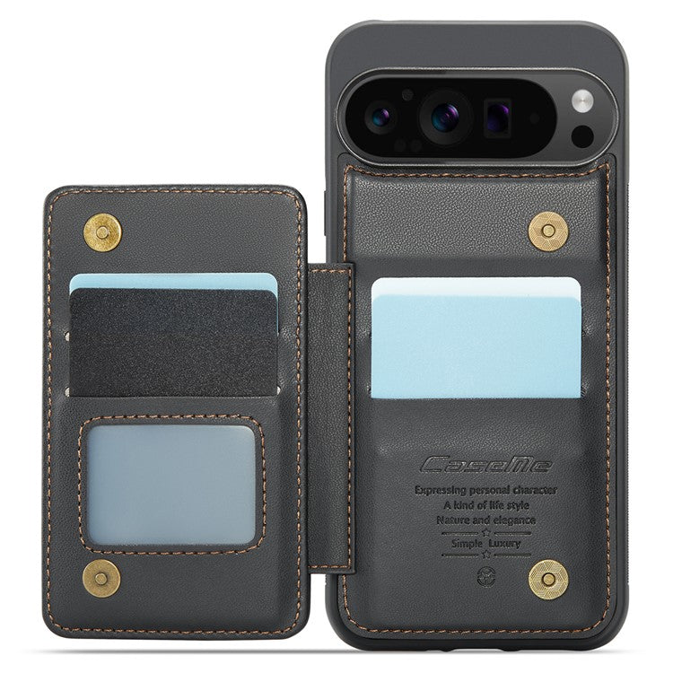 CASEME C22 Series For Google Pixel 9 Pro XL Case Leather+TPU Cover RFID Blocking Card Slots - Black