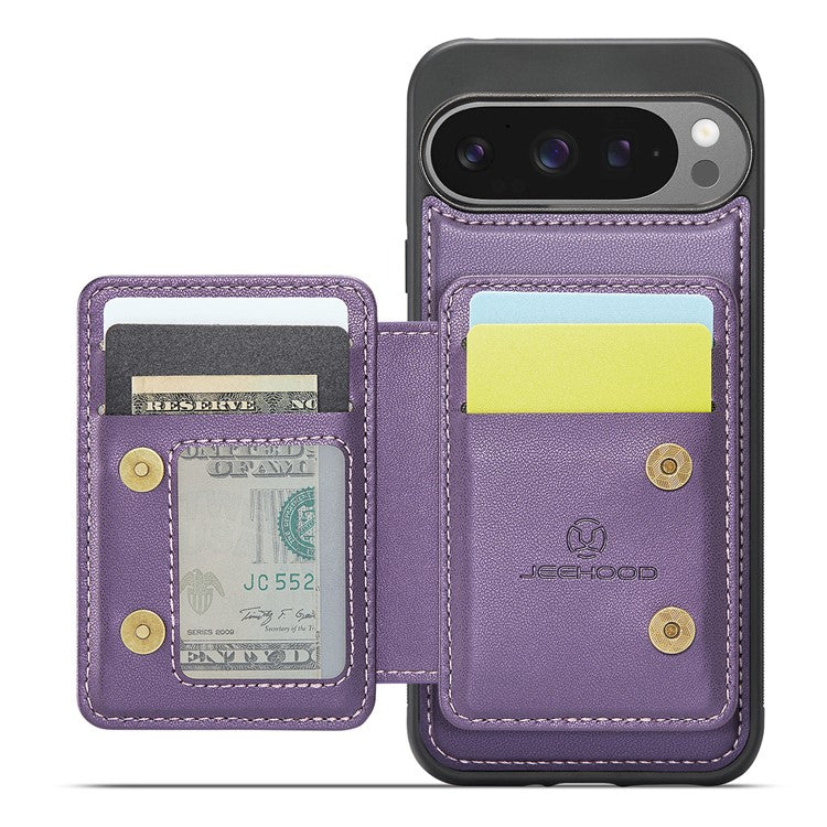 JEEHOOD J05 For Google Pixel 9 Pro XL Case Card Holder Kickstand Leather+TPU Phone Cover - Purple