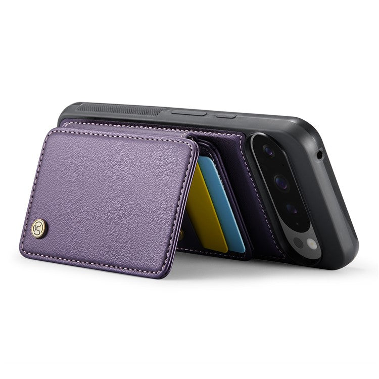 JEEHOOD J05 For Google Pixel 9 Pro XL Case Card Holder Kickstand Leather+TPU Phone Cover - Purple