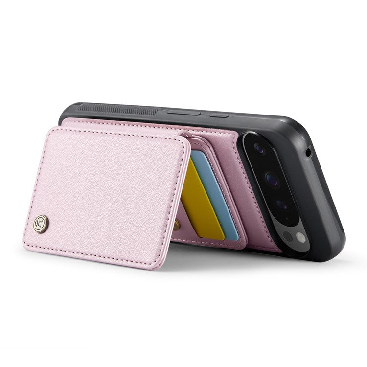 JEEHOOD J05 For Google Pixel 9 Pro XL Case Card Holder Kickstand Leather+TPU Phone Cover - Pink