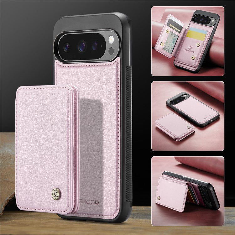 JEEHOOD J05 For Google Pixel 9 Pro XL Case Card Holder Kickstand Leather+TPU Phone Cover - Pink